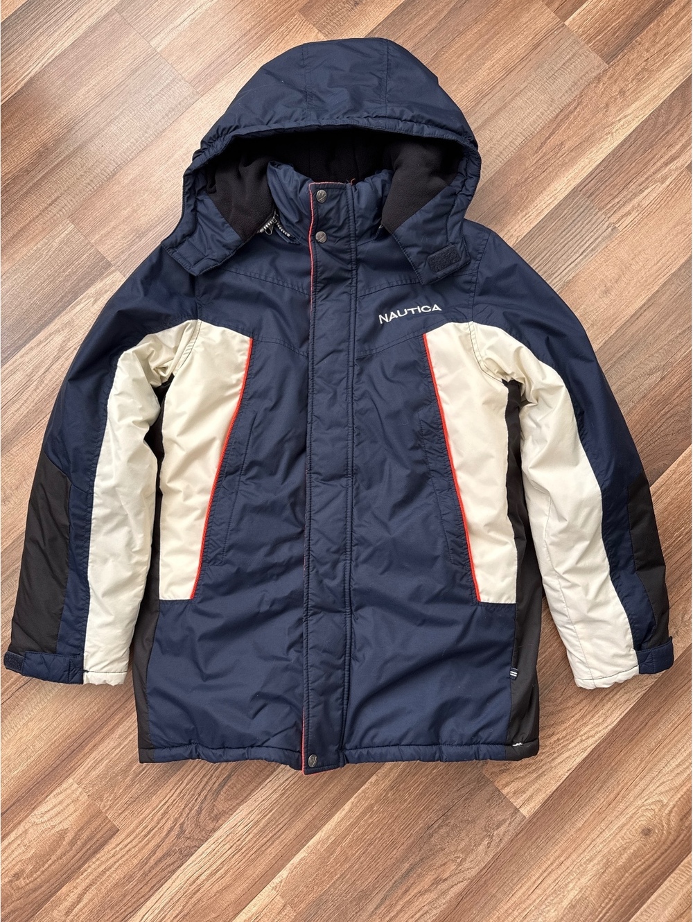 Nautica Boys Winter Coat Jacket XL 18-20 Navy Hooded Puffer Removable Hood